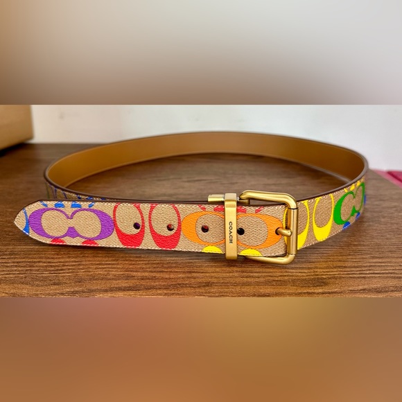 New Coach Roller Buckle Cut To Size Reversible Belt In Rainbow Signature Canvas - Picture 3 of 10